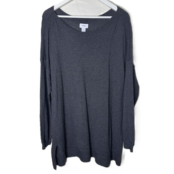Lot of 2 Old Navy Gray & Black Boat Neck Tunic-Length Sweaters, Size XL - Picture 1 of 7